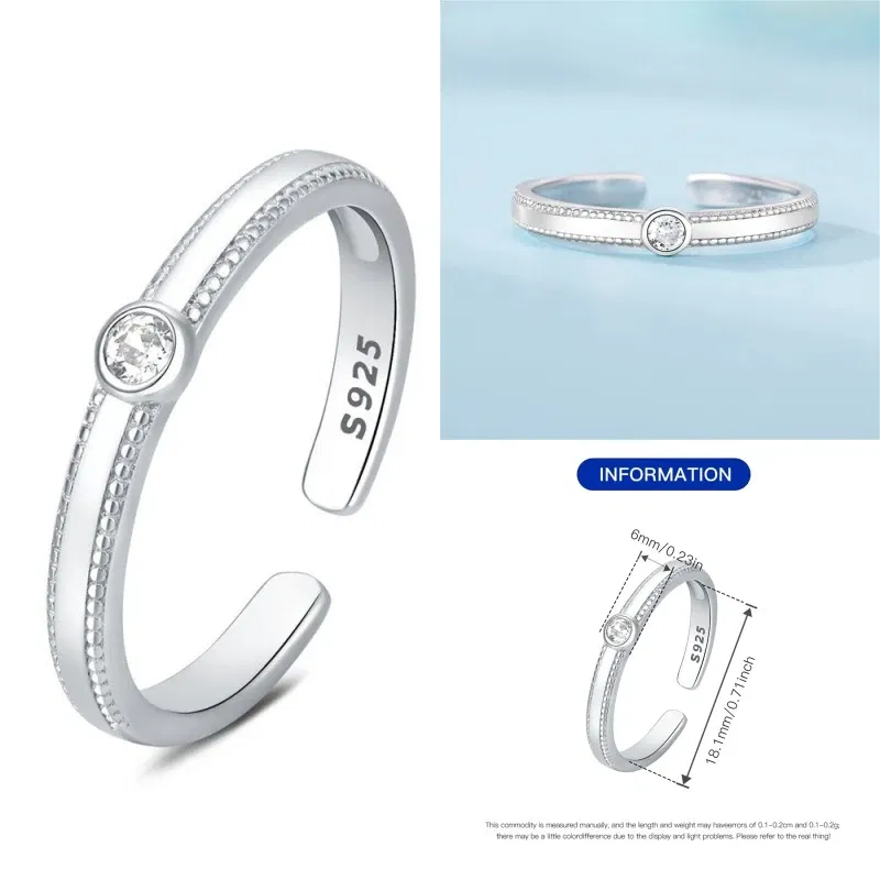 Gem Color: Black - Real 925 Sterling Silver Ring Simple round Inlay Zircon Fit Charming Bracelets Women DIY Engagement Gifts Exquisite Jewelry