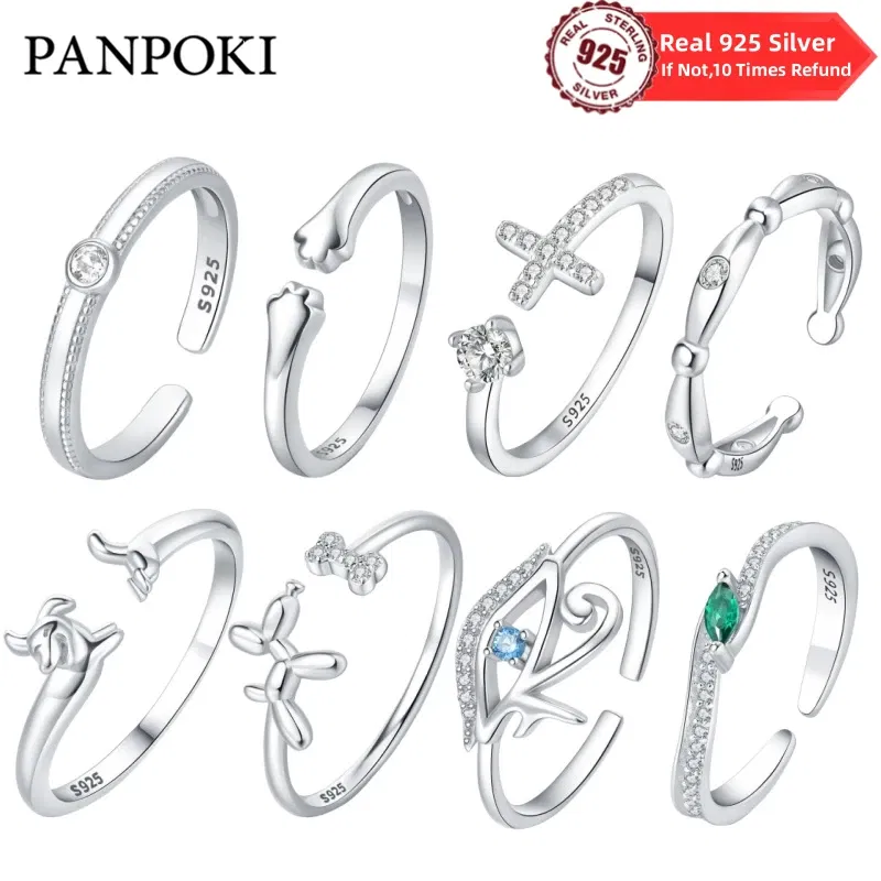 Gem Color: Black - Real 925 Sterling Silver Ring Simple round Inlay Zircon Fit Charming Bracelets Women DIY Engagement Gifts Exquisite Jewelry