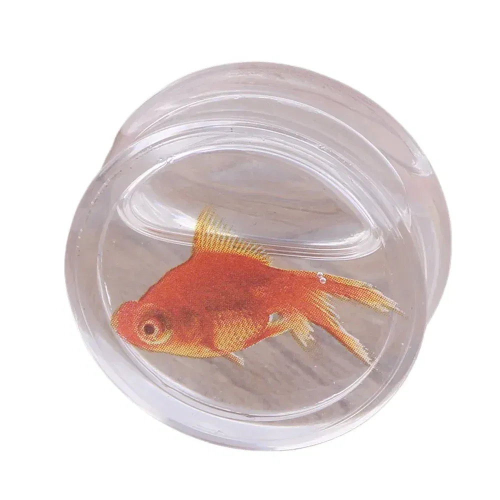 Metal color: Light Yellow Gold Color, Main Stone Color: Red - 2Pcs Acrylic Liquid Goldfish Ear Plug Double Flared Saddle Flesh Tunnel Gauge Stretcher 8mm-18mm
