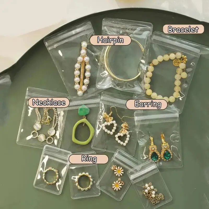Color: green, Size: M - 20/50/100 PVC transparent zipper bags, dust-proof and anti-oxidation pockets, used for packaging small jewelry items