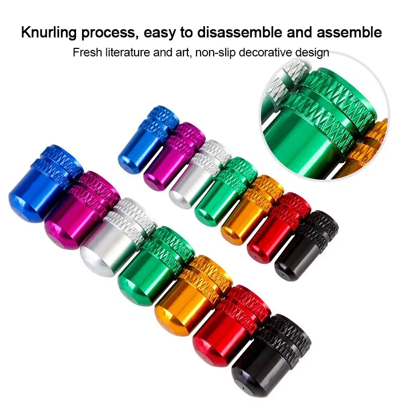 Color: green - 2pc Bicycle Valve Cap Aluminum Alloy Presta/Schrader Road Mountain Bike Tire Valve Cap Dust Protection Cover Bicycle Accessories