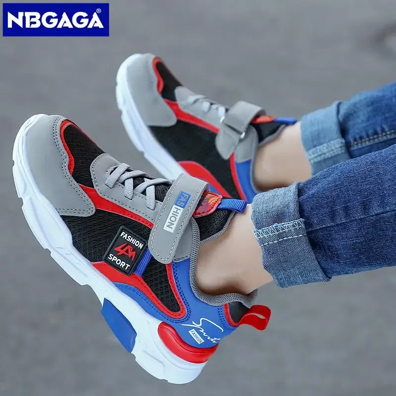 Color: black, Shoe Size: 33 - Children Casual Shoes for Boys Breathable Sneaker Summer Air Mesh Kids Hook&Loop Students School Shoe Size28-40