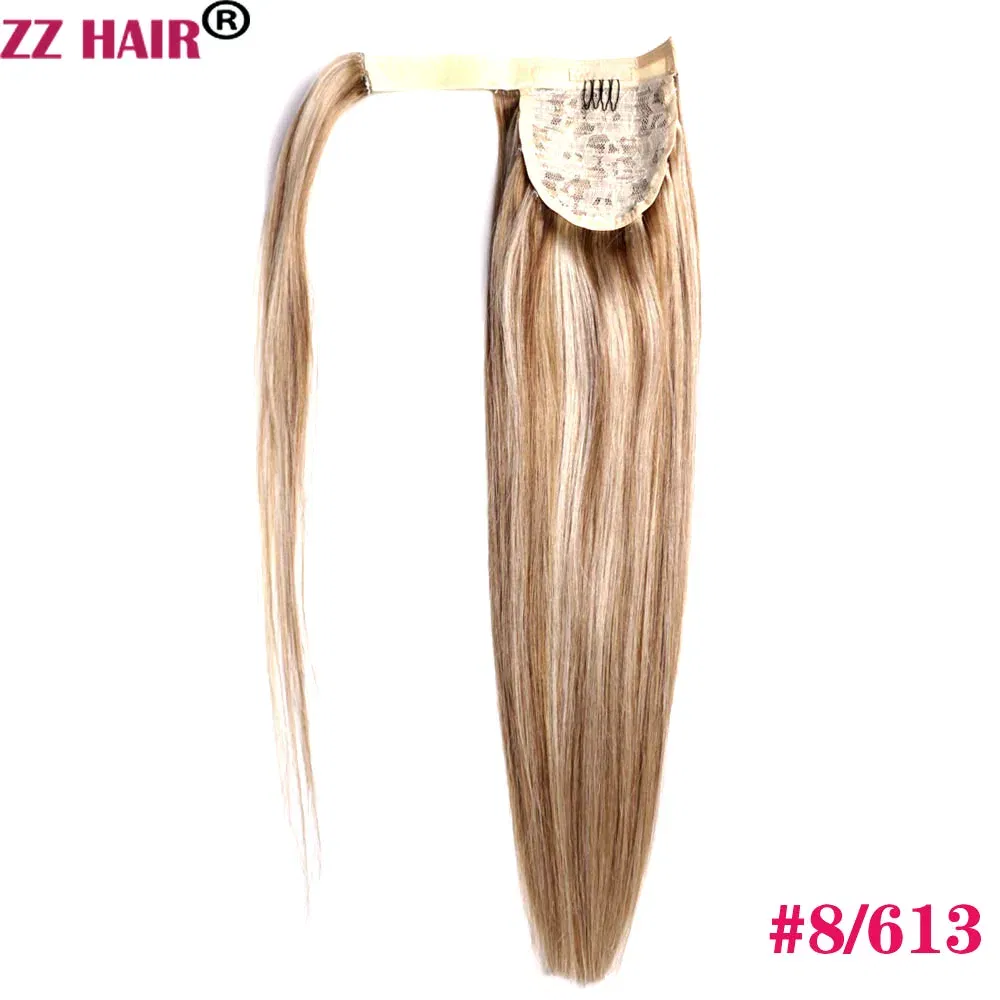 Color: P8/613, Life Span: 6 Months With Proper Care, Stretched Length: 22INCHES, Longest Hair Proportion: 35%-45% - ZZHAIR 100% Human Hair Extensions 16"-28" Machine Made Remy Magic Wrap Around Ponytail 60g-120g Clip In Horsetail Stragiht