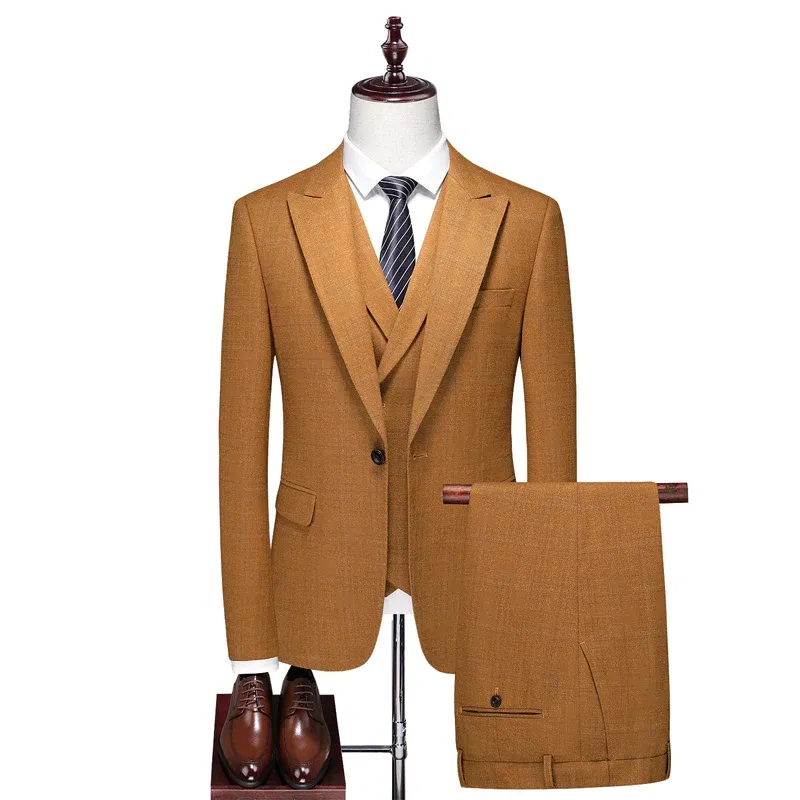 High-End Three-Piece Men's Wedding Suit with Vest And Trousers Fashion Business Casual Groom's Dress All-In-One