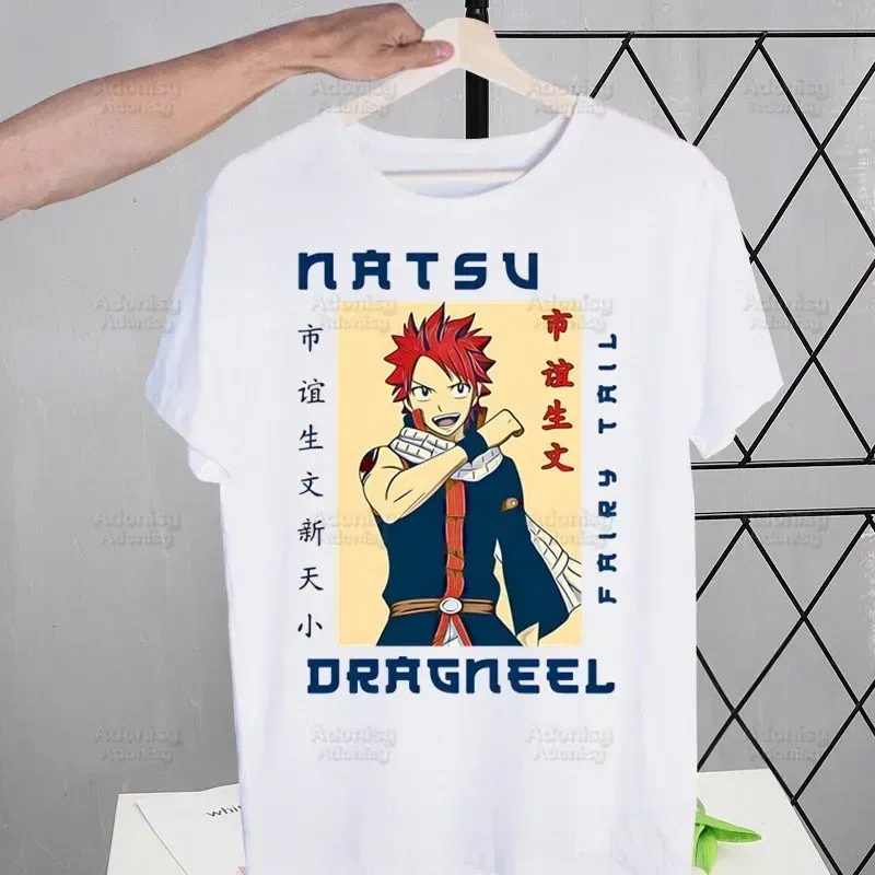 Color: Khaki, Size: XL - Anime Fairy Tail Cartoon Natsu Erza Gray Lucy T-shirts Summer Men/Women Hip Hop Tshirt Streetwear t shirts Short Sleeve Tops