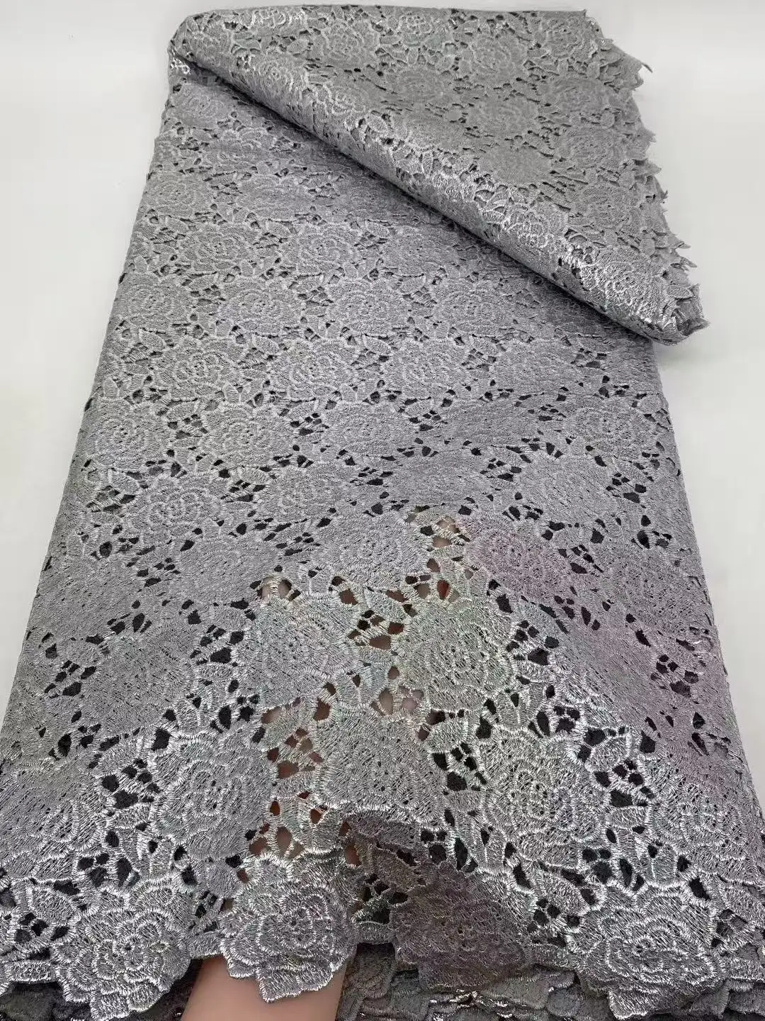 High Quality African Nigerian Milk Silk Sequence Lace Fabric Guipure Cord Laces For Wedding Party Sewing material