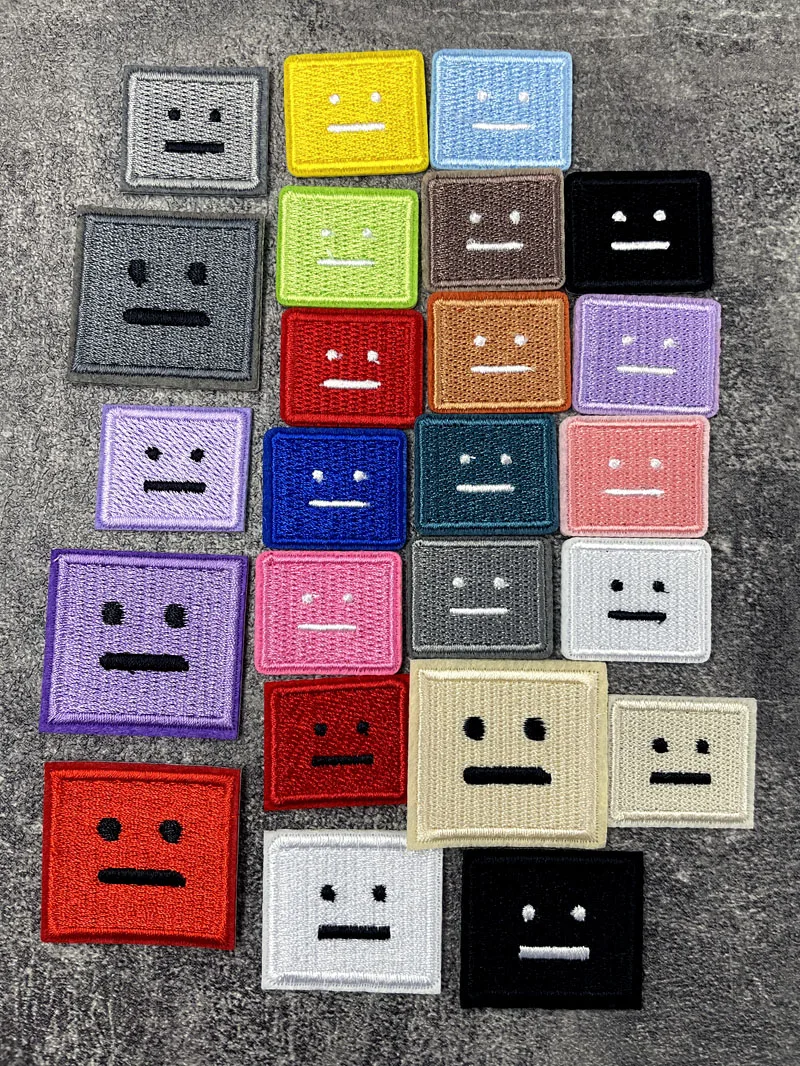 Color: WHITE - Square Expression Embroidered Applique Patches Fabric Garment Apparel Clothing Accessories Embroidery Badges Pink Black White