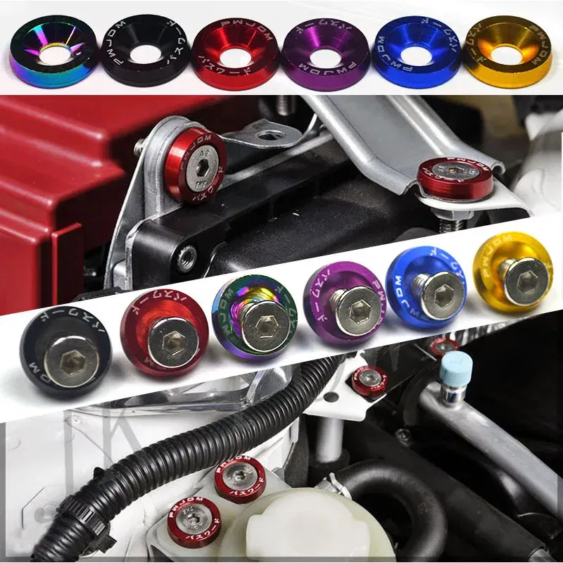 Color Name: Red - Universal 10PCS M6 Car Styling Modification JDM Sticker Stickers Password Fender Washer License Plate Bolts Auto Accessories