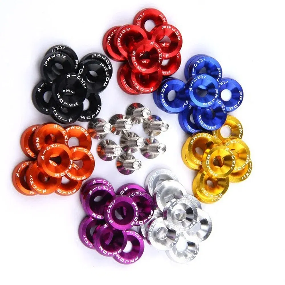 Color Name: Red - Universal 10PCS M6 Car Styling Modification JDM Sticker Stickers Password Fender Washer License Plate Bolts Auto Accessories