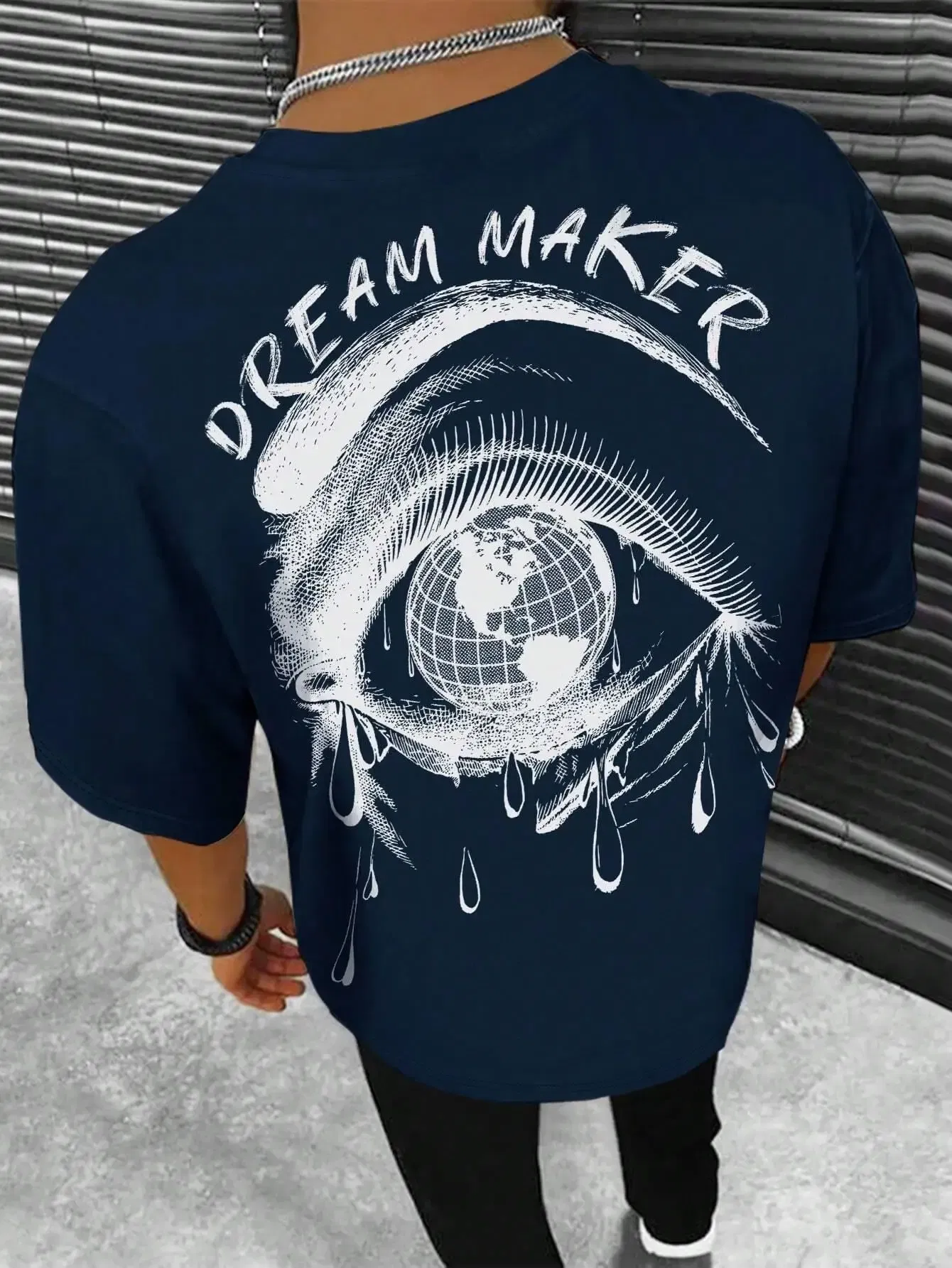 Color: SKY BLUE, Size: L - Dream Maker Tearful Earth Printing T-Shirt Men Clothes Summer Loose Tee Cotton Casual Street Tshirt Hip Hop Oversize T Shirts