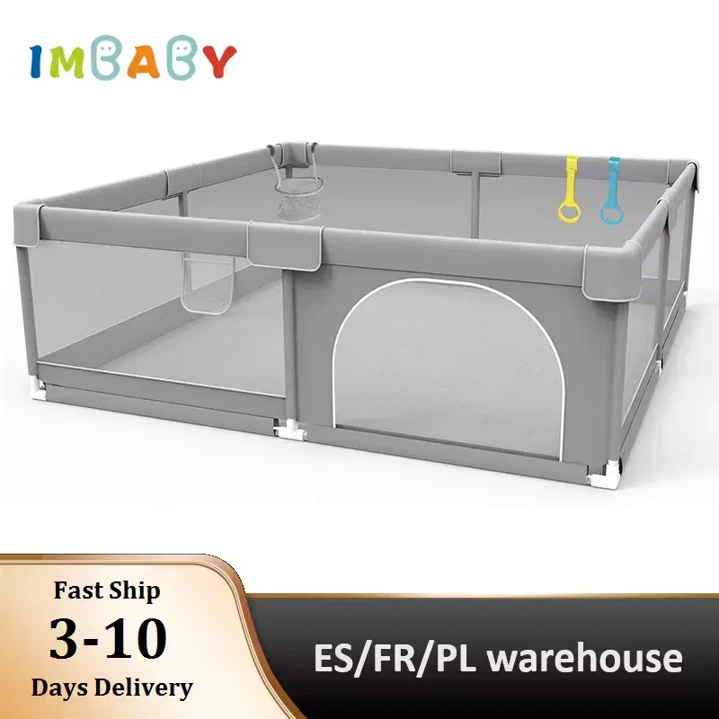 Color: Light grey, Ships From: CHINA - IMBABY Baby Playpen Gray Baby Corralitos Playpen for Children with Pull Ring Ball Box Child Safety Barrier Fence Baby Gym
