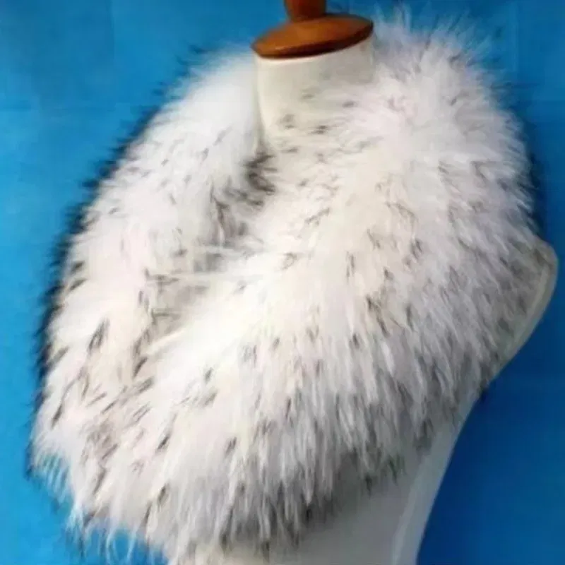 Color: DEEP BLUE, Size: S - Winter Real Fox Fur Collar Woman Furry Natural Raccoon Fur Scarf Shawls Luxury Neck Warmer Wraps For Coat Fur Scarves Large Size