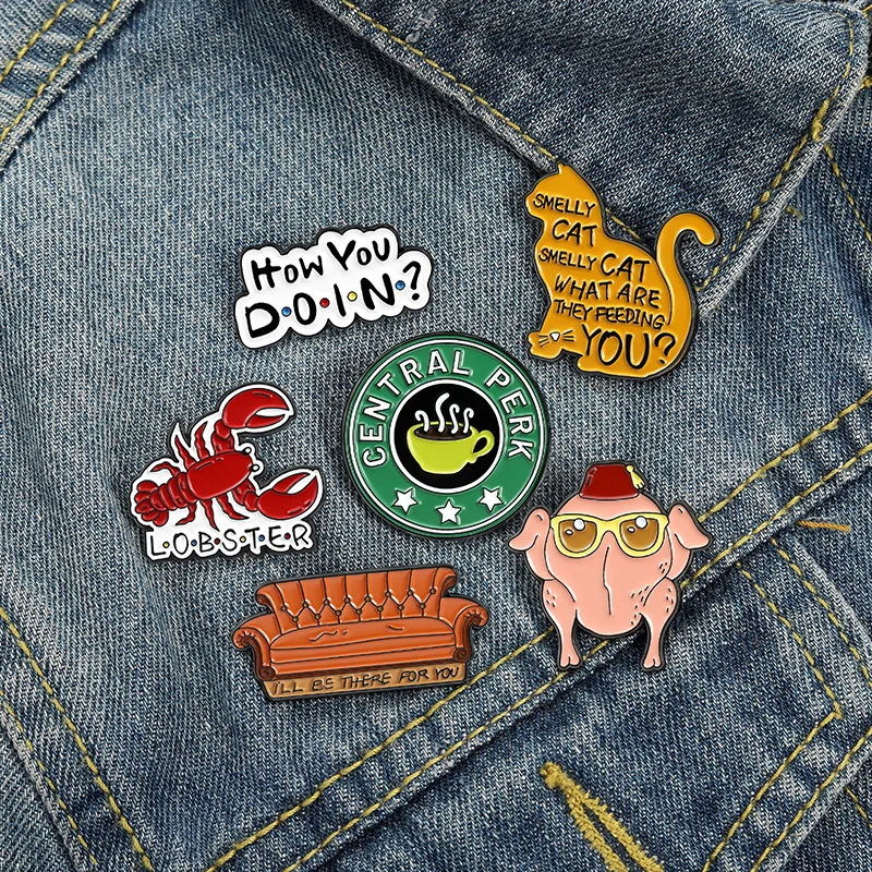 Metal color: Light Yellow Gold Color, Ships From: CHINA - New Creative American TV Series Friends Pin Cartoon Cute Lobster Sofa Shaped Letter Pin Badge