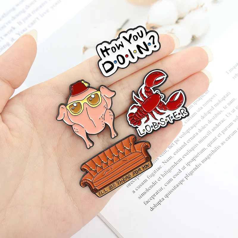 Metal color: Light Yellow Gold Color, Ships From: CHINA - New Creative American TV Series Friends Pin Cartoon Cute Lobster Sofa Shaped Letter Pin Badge