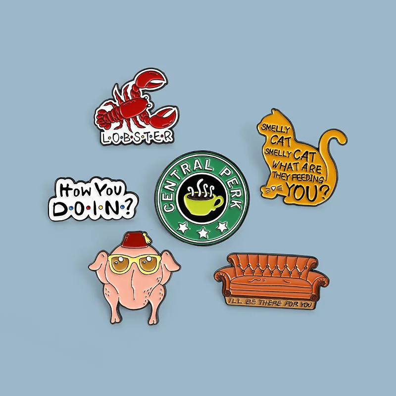 Metal color: Light Yellow Gold Color, Ships From: CHINA - New Creative American TV Series Friends Pin Cartoon Cute Lobster Sofa Shaped Letter Pin Badge