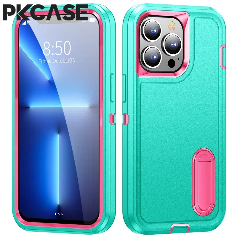 Color: BRIGHT PINK, Material: Plastic - PKCASE Shockproof Case For iPhone 13 Mini 12 11 Pro Max 6 7 8 Plus Bracket Protective Cover For iPhone X XS XR SE 2020 2022