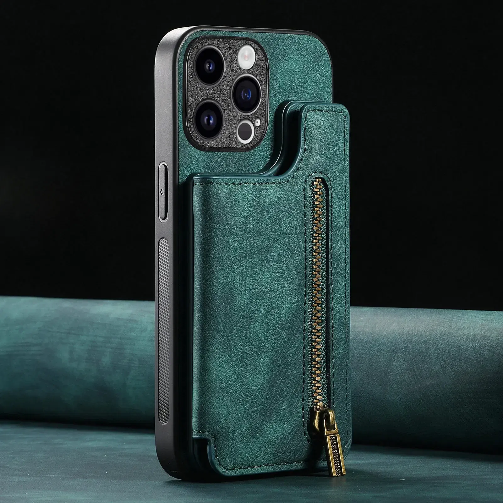 Color: Brown, Material: Plastic - Leather Zipper Wallet with Card Holder Phone Case for IPhone 15 14 11 Pro Max 13 12 Mini X XR XS Max 8 7 Plus Shockproof Cover