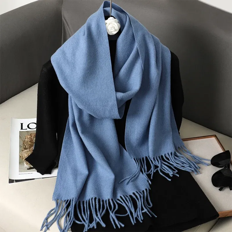 Color: SKY BLUE - New 62 Color Winter Scarf For Women Long Warm Cashmere Scarves Hijab Solid Lady Shawl Wrap Female Pashmina Bandana Head Scarfs