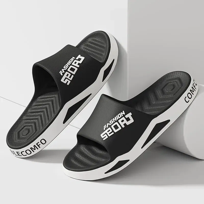 Color: Beige, Shoe Size: 44-45, Ships From: CHINA - BASATU Fashion Men's Slippers PVC Soft Sole Non-slip Slides Casual Outdoor Beach Flip Flops Home Bathroom Sandal Couples Slipper
