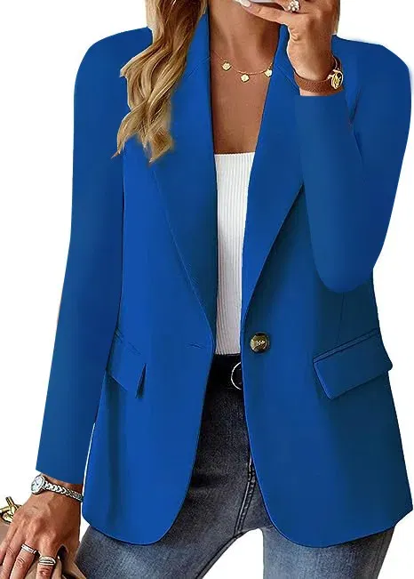 Color: WHITE, Size: XXL - Womens Spring Winter Down Full Long Sleeve Coat Autumn Blazer Button Outwear Suit Cardigan Female