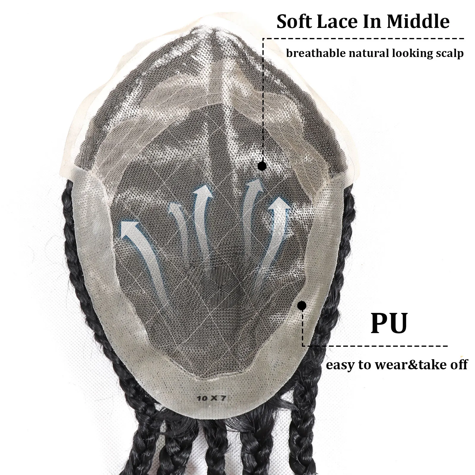 Cornrow Box Braided Toupee For Men Human HairPiece Breathable Lace With PU Replacement System Hair Prosthesis Units Patch Wig