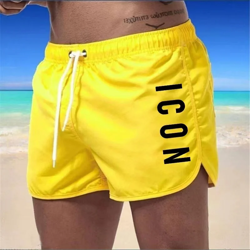 Color: Yellow, Size: XXXL - ICON Summer men's luxury beach pants clothing quick dry gym jogging sexy shorts vacation casual swimming trunks