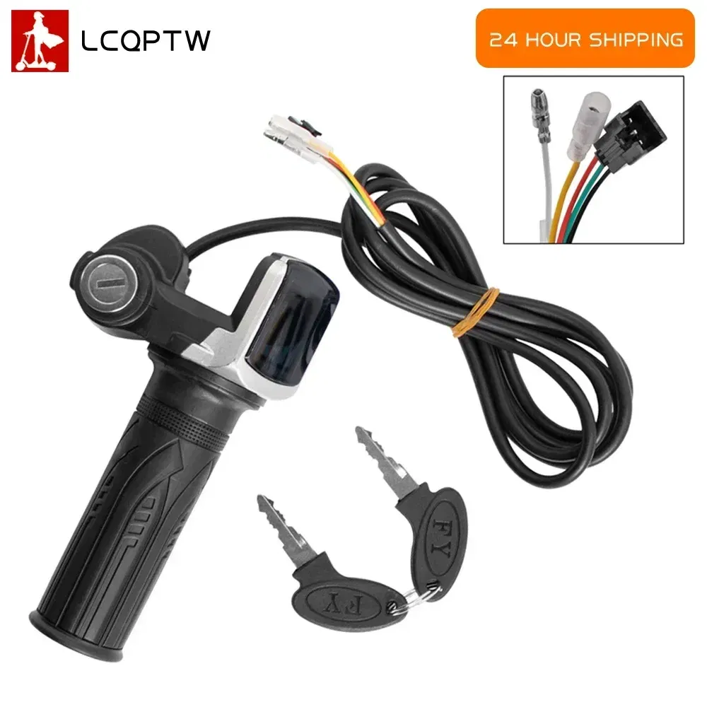Color: Light Grey - Throttle Grip E-bike Handlebar with Lock Ebike 36V 48V 60V Electric Bicycle Scooter Accelerator Power Indicator Key LED Display