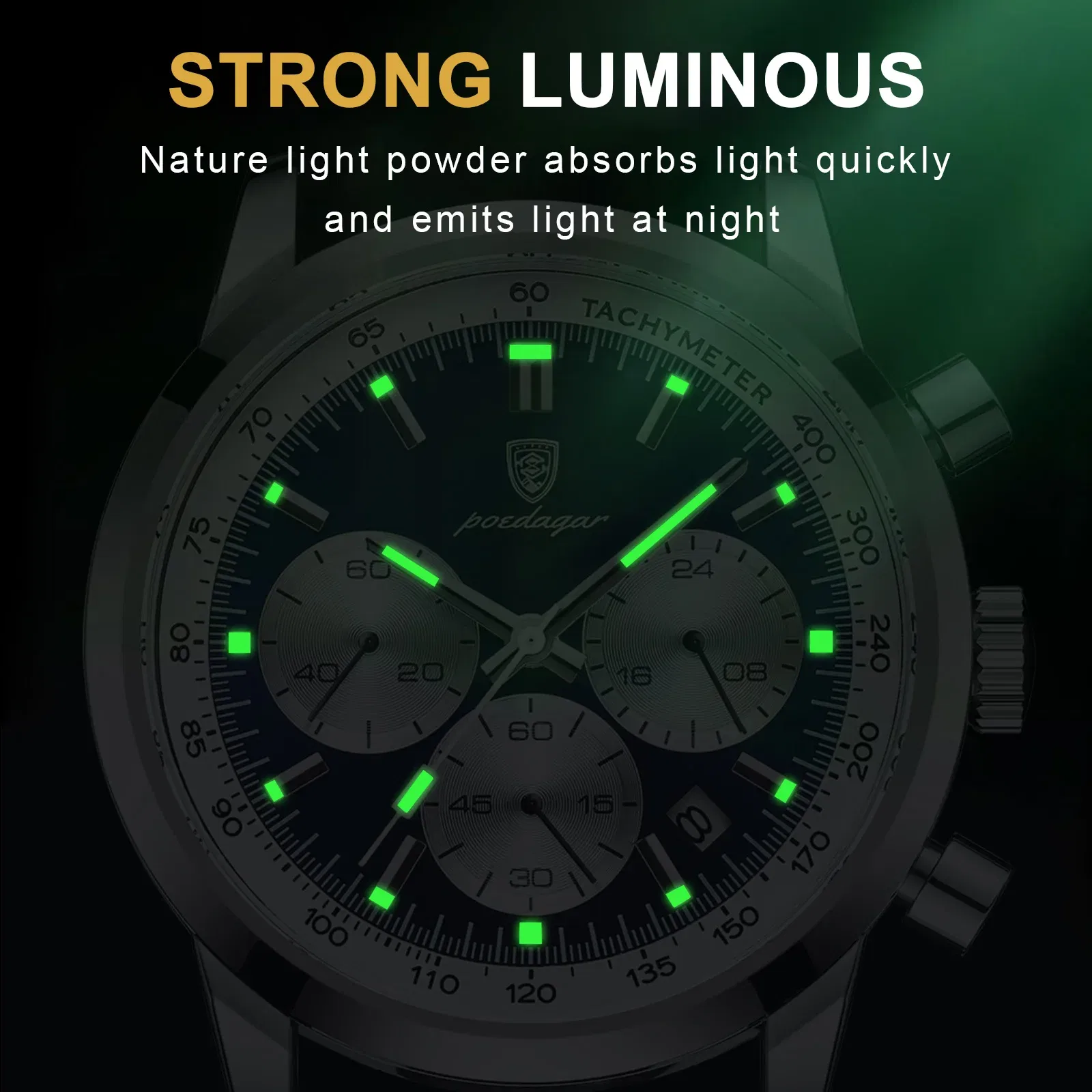 Color: BRONZE - POEDAGAR Man Wristwatch Luxury Sport Genuine Leather Men Quartz Watch For Men Chronograph Waterproof Luminous Date Men's Watches
