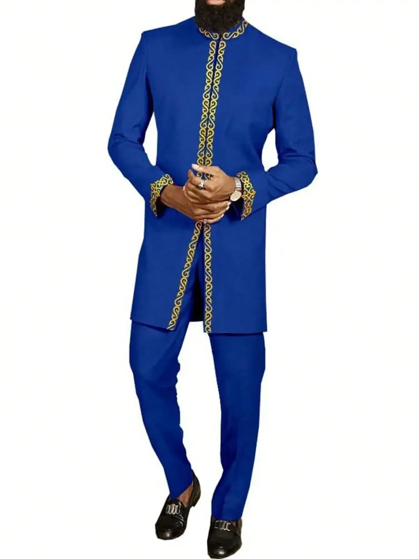 Color: Fuchsia, Size: S - 2025 New men's suit, white pocket, 2-piece set, luxury wedding casual suit, traditional African style of ethnic minorities