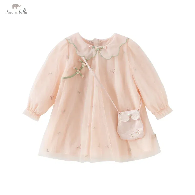 Color: Pink, Kid Size: 14 - Dave Bella 2025 Spring Girl's Dress Elegant Charm Gentle Cute Children's Princess Mesh Dress  Fashion Party Outdoor DB1250547