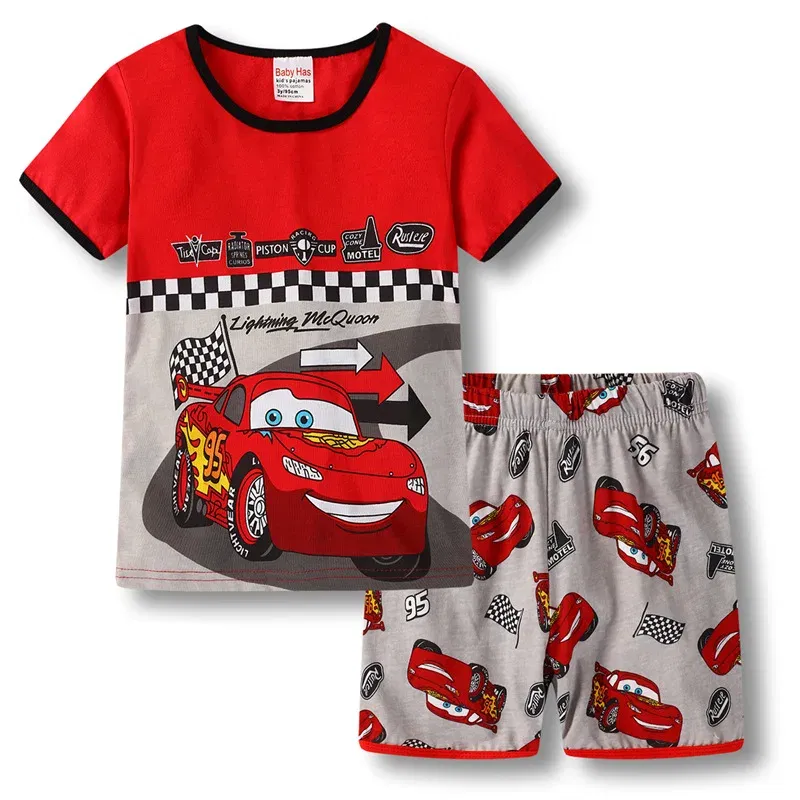 Color: GRAY, Kid Size: 2T - New Summer Kids Pyjamas Children Sleepwear Baby Set Boys Girls Cars Short sleeved Pijamas Cotton Nightwear Clothes Pajamas Sets