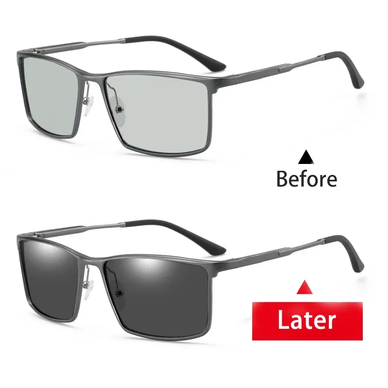 Lenses Color: Blue, Frame Color: Yellow - Myopia Photochromic Sunglasses Diopter Polarized Driving Goggle Men Chameleon Change Color transition Prescription Sun Glasses
