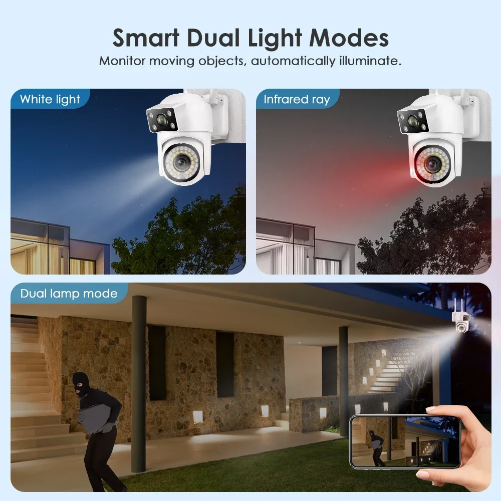 4K 8MP Wifi PTZ Camera Dual Lens IP CCTV Video Surveillance Camera Ai Human Detect Auto Tracking Night Vision Outdoor Waterproof AU Plug