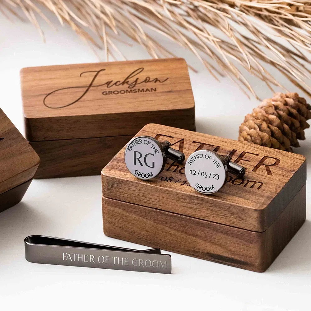 Color: Olive, Size: M - Custom Metal Cufflinks Tie Clip & Rectangle Gift Box Engraved Gift for Dad and Groomsmen Personalized Best Man Cufflinks Set