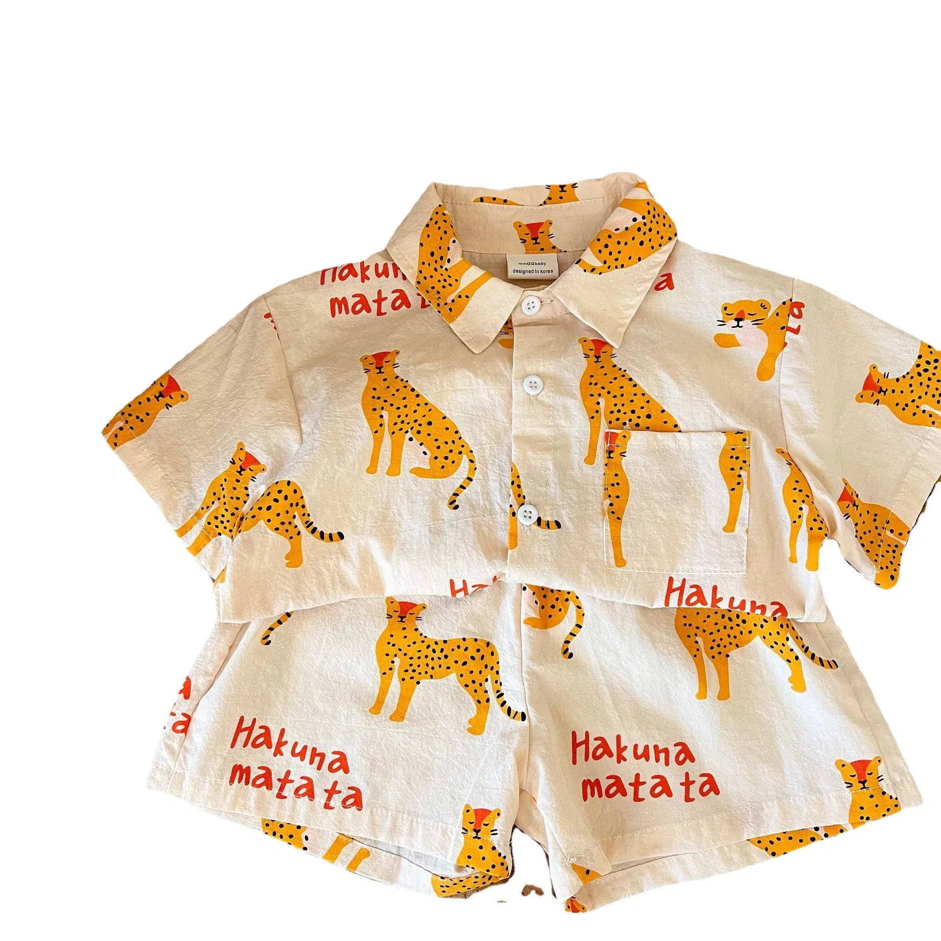Color: Beige, Kid Size: 4 - 1-5 Years Old Children's Clothing Boys Cartoon Summer Short Sleeve Suit Girls Casual T-shirt Suit