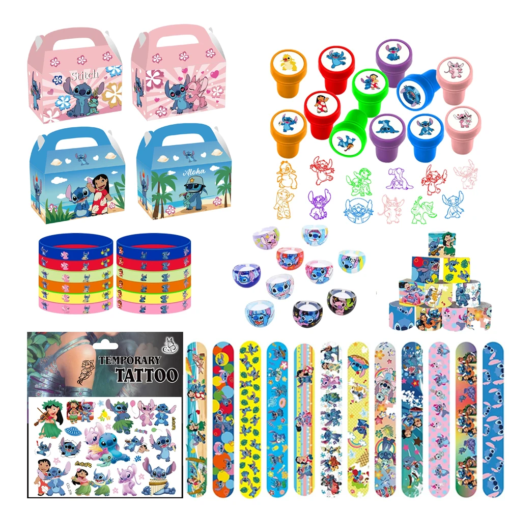Color: DARK GRAY - Lilo Stitch Party Gift Supplies Slapping Bracelets Reusable Drinking Straws Stamp Paper Bags Stickers Ring Birthday Party Decora