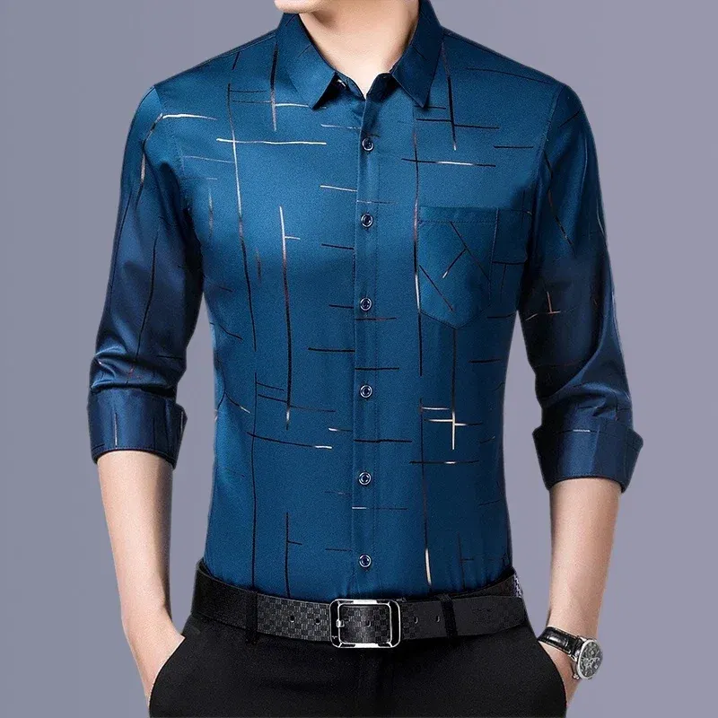 Color: Red, Size: M - Men's Casual and Fashionable Long Sleeved Printed Shirt, Non Ironing and Wrinkle Resistant Business Top