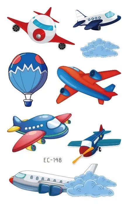 Color: dark blue - 1Sheets Vehicle Temporary Tattoo Small Cars Helicopter Train Steamship Hot Air Balloon Kid  Waterproof  Fake Tattoo Sticker