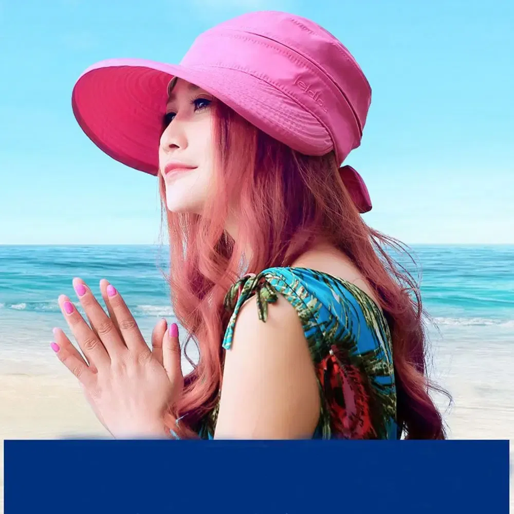 Color: WHITE - Women Ladies Outdoor Cap Anti-UV Summer Visor Sun Hat Wide Brim Beach Hat