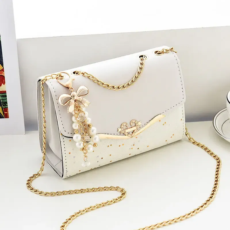 Color: SKY BLUE - Trendy Fashion Ladies Crossbody Small Square Bag Girls Shoulder Bag Cross Square Tassel Pendant Sequin Embellished PU Polyester