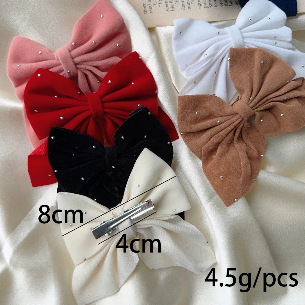 Color: plum - 2Pcs Starry Dots Red Velvet Bow Hair Pins Hair Clips Kids Girls Fashion Christmas Barrettes Ponytail Holder Headwear Accessories