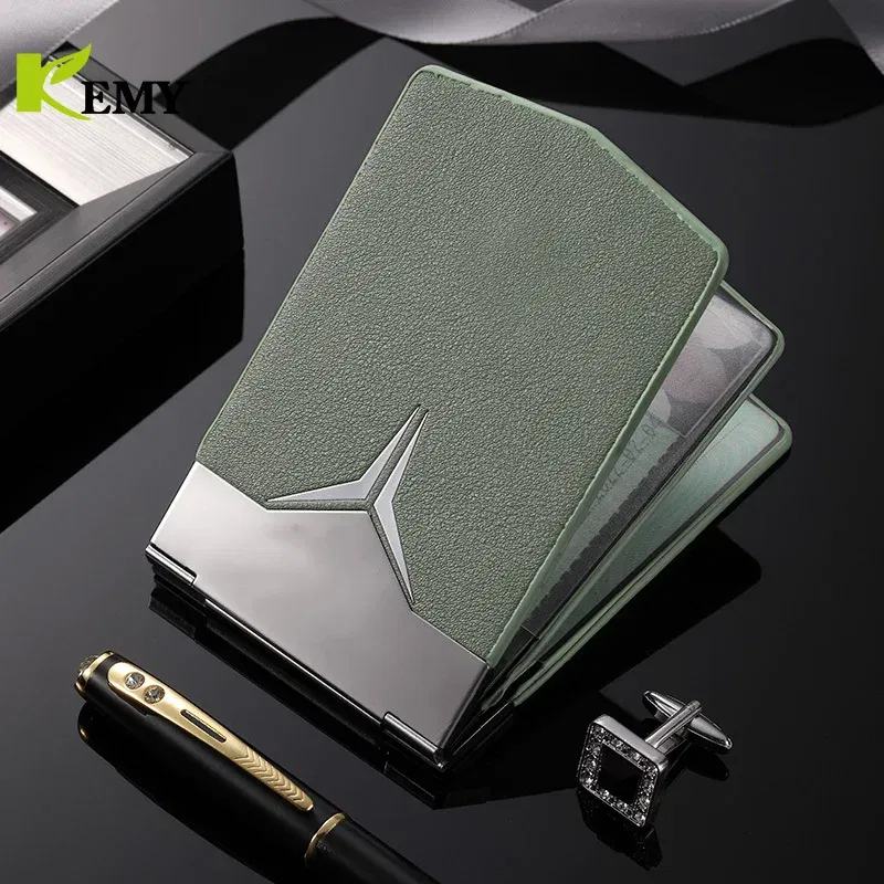 Color: Navy Blue - Fashion Aluminum Antimagnetic Card Holder Women Men Metal Cowhide Rfid Credit Card Business Card Holders Organizer Purse Wallet