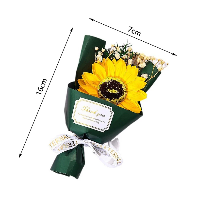 Color: Beige - Flower Bouquet Rose Sunflower Simulation Flower Creative Artificial Soap Flower Party Wedding Decoration Valentine's Day Gift