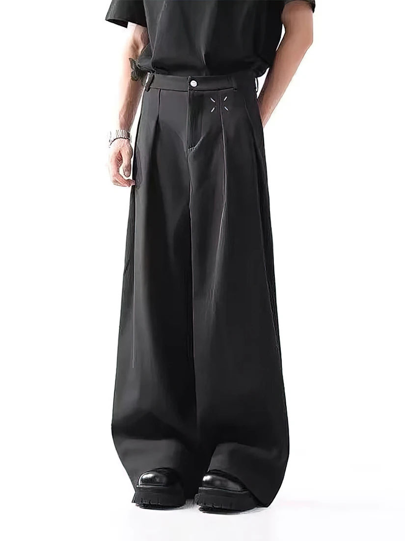 Color: black, Size: M - Black Baggy Pants Men Casual Wide leg Work wear Straight Trousers Male Luxury Drape Loose Cool Cargo Pants