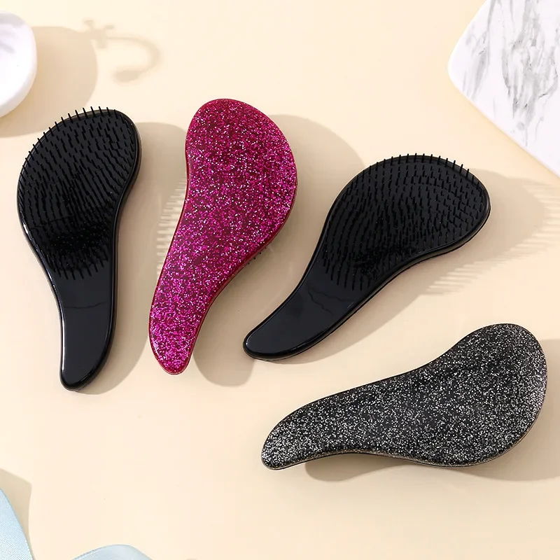 Color: Brown - Children Magic Handle Detangle Hair Comb Shower Massage Hairbrush Anti Static Massage Hair Brush Woman Salon Hair Accessories