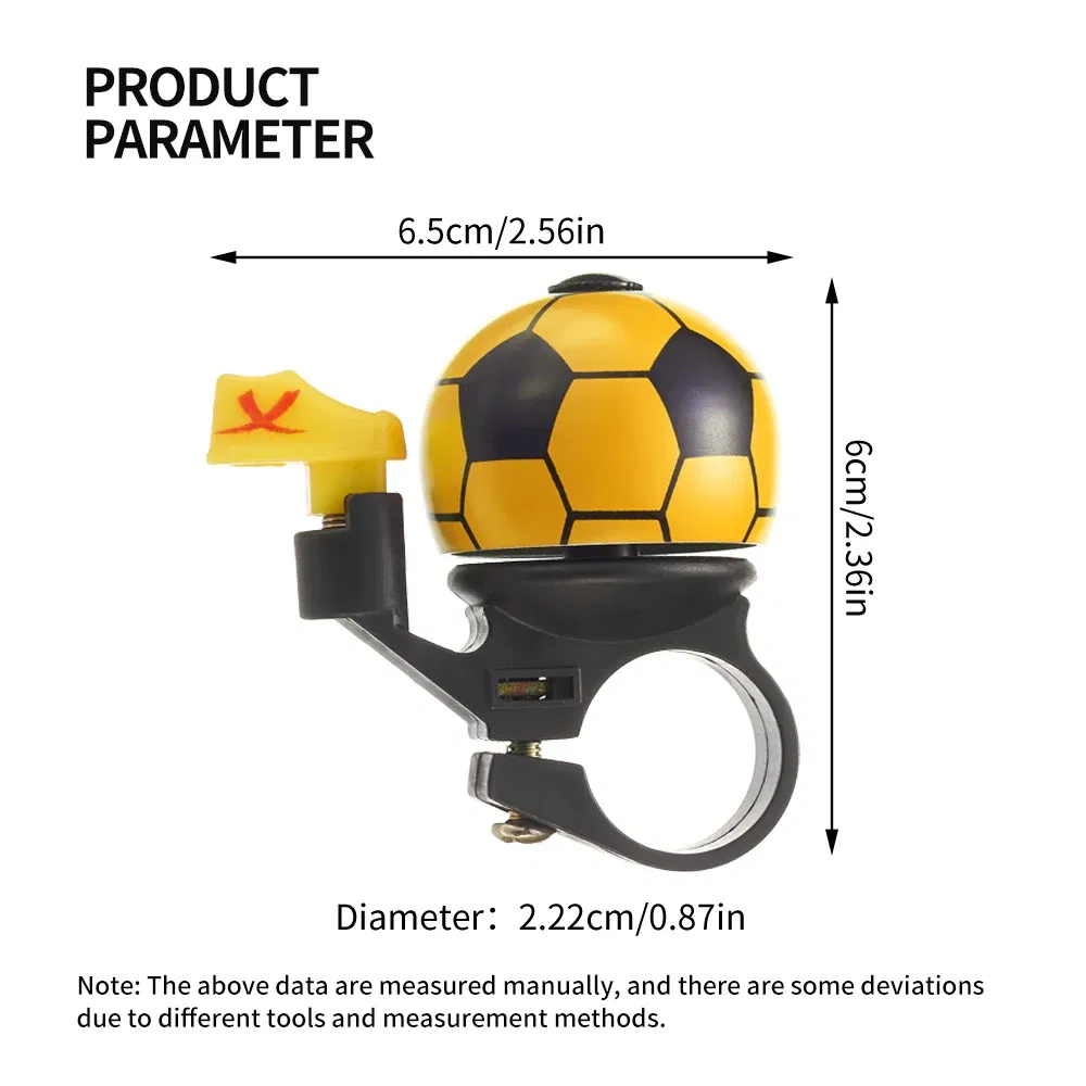Color: Yellow - VXM Bicycle Bell Loud Mini Cartoon Football Road Cycling MTB Bike Aluminum Bell Ring Safety Football Bell Ring Horn Handlebar