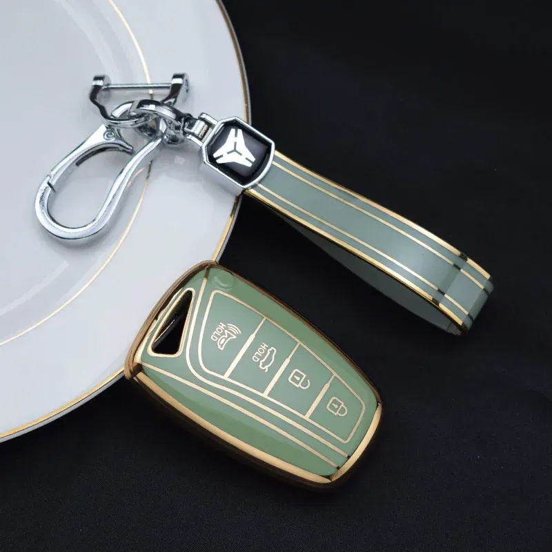 Color Name: WHITE - For Hyundai Grandeur HG Sedan Genesis G80 Santa Fe 3DM Grand SantaFe 2018 IX45 EQUUS Azera TPU Remote Key Case Cover Holder