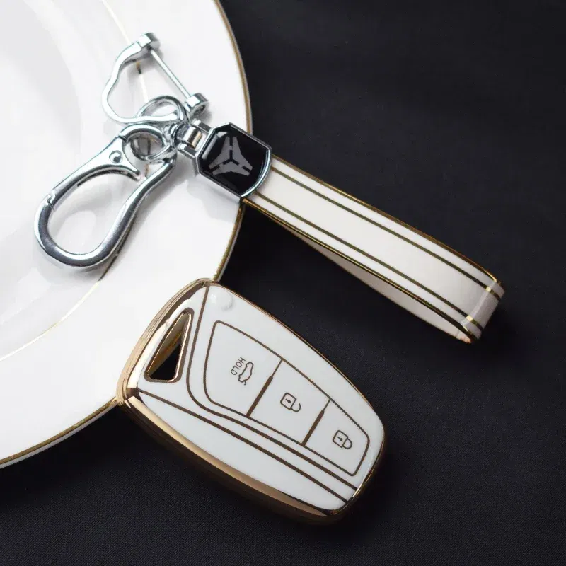 Color Name: WHITE - For Hyundai Grandeur HG Sedan Genesis G80 Santa Fe 3DM Grand SantaFe 2018 IX45 EQUUS Azera TPU Remote Key Case Cover Holder