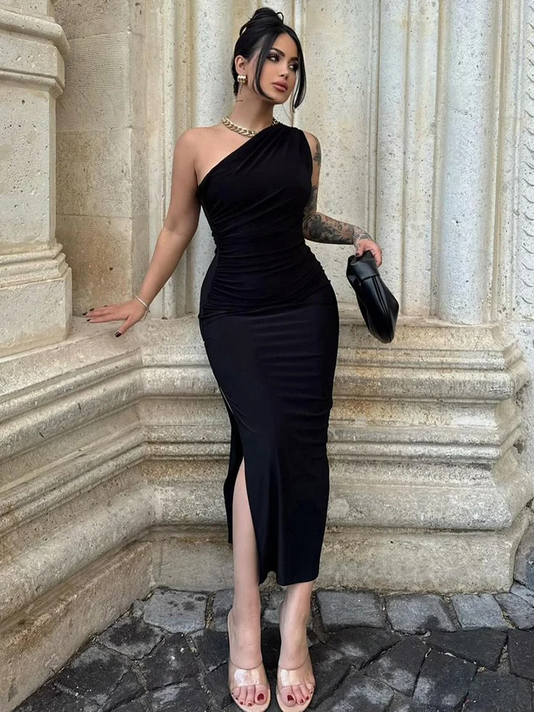 Color: green, Size: S - Summer Black New Dress Women Fashion Sexy Split Sleeveless Backless Slim Maxi Dress Female Casual Club Elegant Lady Party Dress