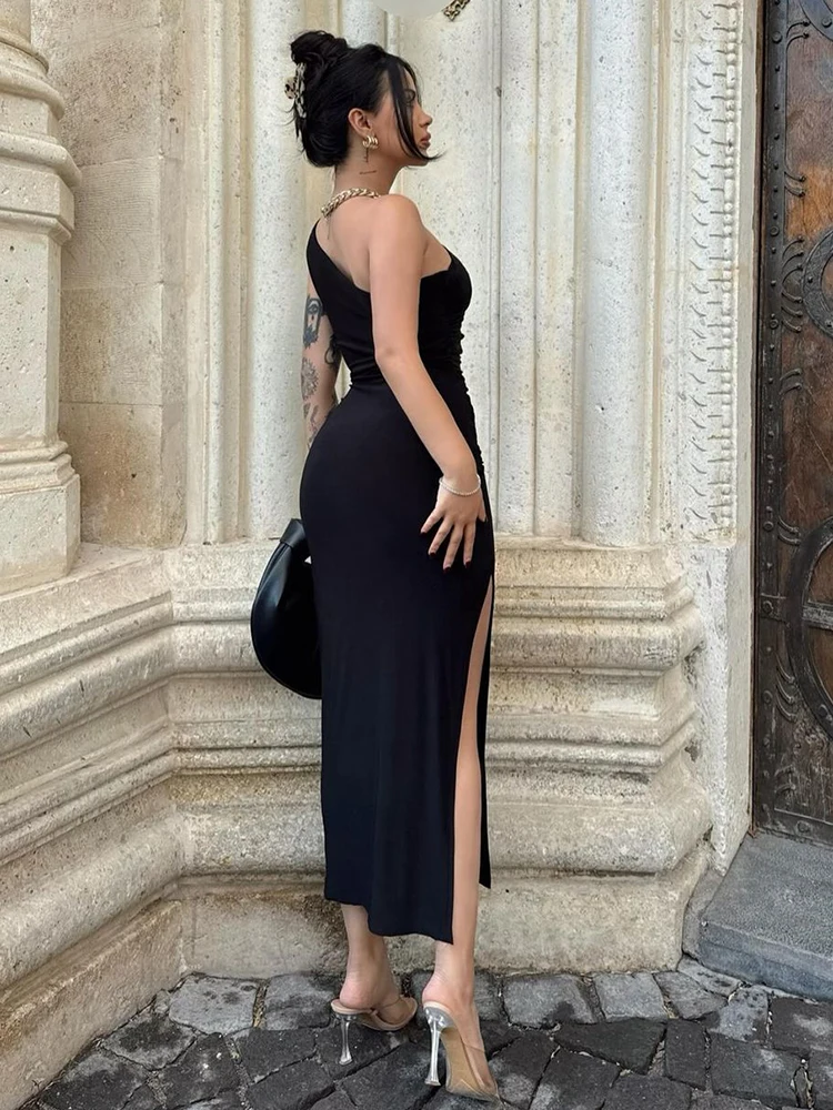 Color: green, Size: S - Summer Black New Dress Women Fashion Sexy Split Sleeveless Backless Slim Maxi Dress Female Casual Club Elegant Lady Party Dress